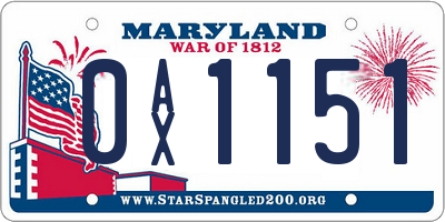 MD license plate 0AX1151