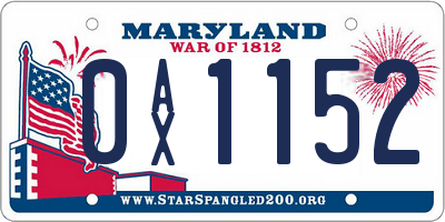 MD license plate 0AX1152
