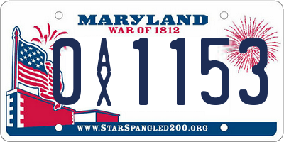 MD license plate 0AX1153