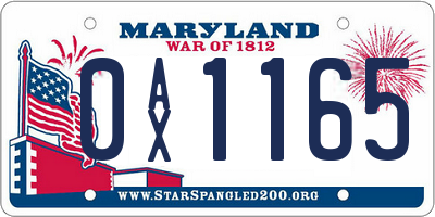 MD license plate 0AX1165