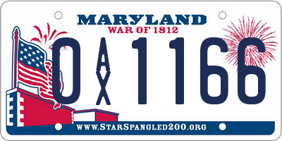 MD license plate 0AX1166