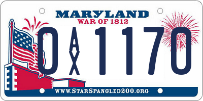 MD license plate 0AX1170