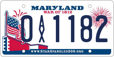 MD license plate 0AX1182