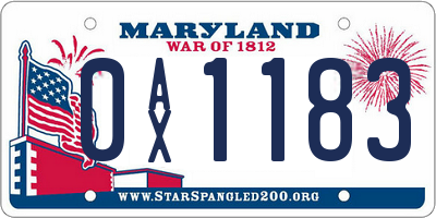 MD license plate 0AX1183