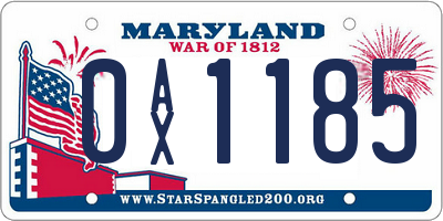 MD license plate 0AX1185