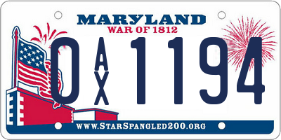 MD license plate 0AX1194