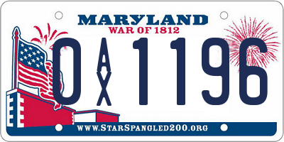 MD license plate 0AX1196
