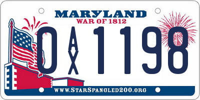 MD license plate 0AX1198