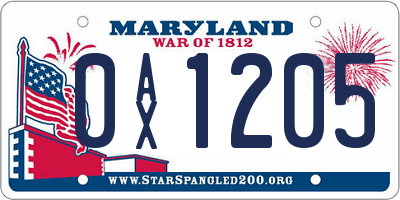 MD license plate 0AX1205