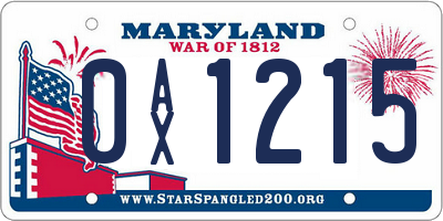 MD license plate 0AX1215