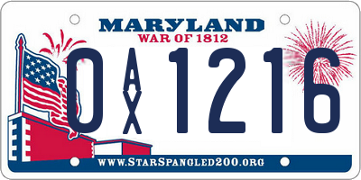 MD license plate 0AX1216