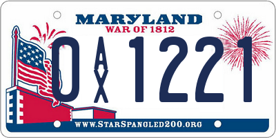 MD license plate 0AX1221