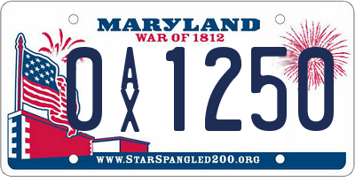 MD license plate 0AX1250