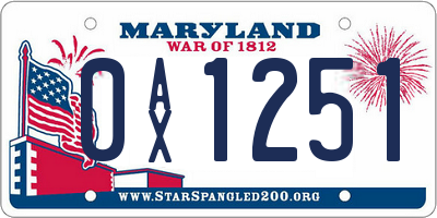MD license plate 0AX1251