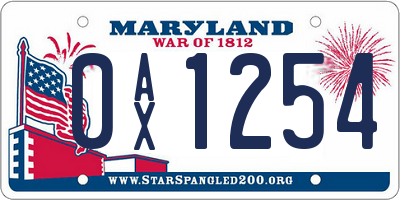 MD license plate 0AX1254