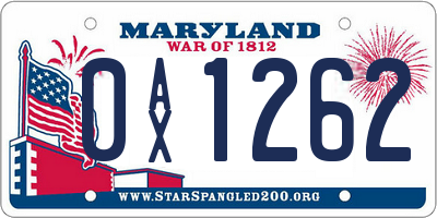 MD license plate 0AX1262