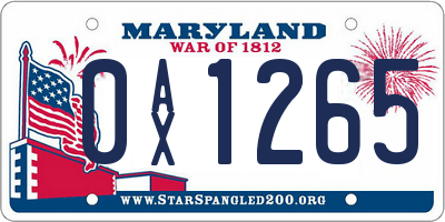 MD license plate 0AX1265