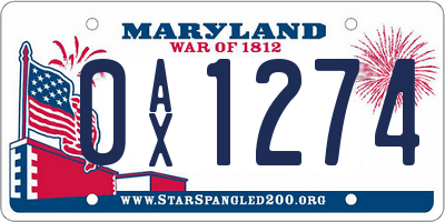 MD license plate 0AX1274