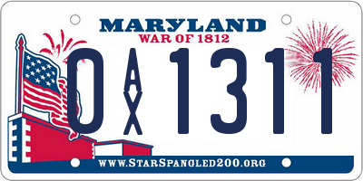 MD license plate 0AX1311