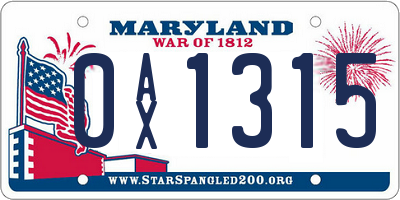 MD license plate 0AX1315