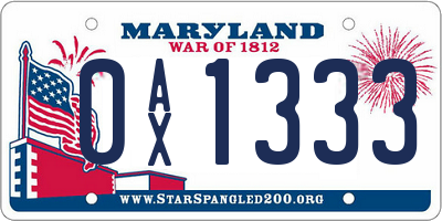 MD license plate 0AX1333