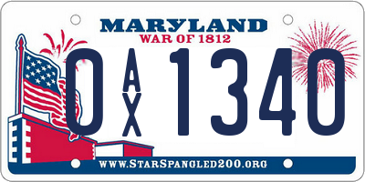 MD license plate 0AX1340