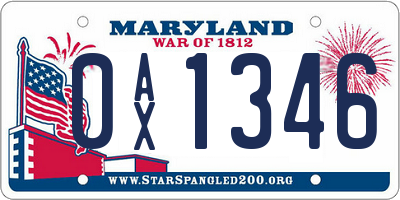 MD license plate 0AX1346