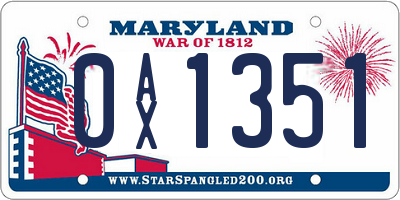 MD license plate 0AX1351