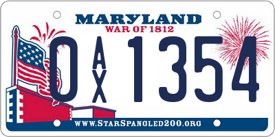 MD license plate 0AX1354