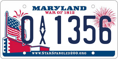 MD license plate 0AX1356