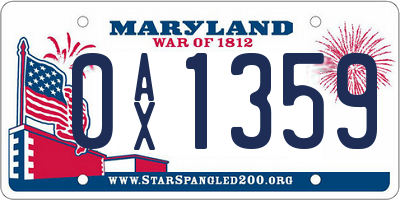MD license plate 0AX1359