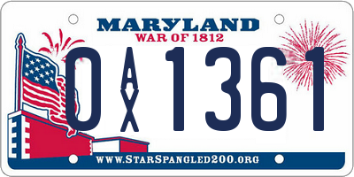 MD license plate 0AX1361