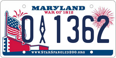 MD license plate 0AX1362
