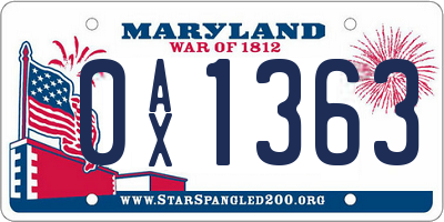 MD license plate 0AX1363
