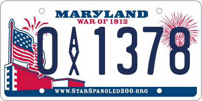 MD license plate 0AX1378