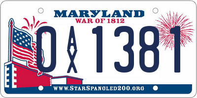 MD license plate 0AX1381