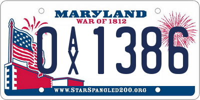 MD license plate 0AX1386
