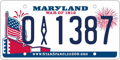 MD license plate 0AX1387