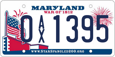 MD license plate 0AX1395