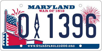 MD license plate 0AX1396