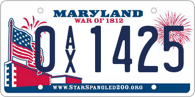 MD license plate 0AX1425