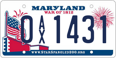 MD license plate 0AX1431
