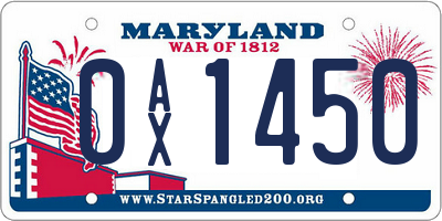 MD license plate 0AX1450