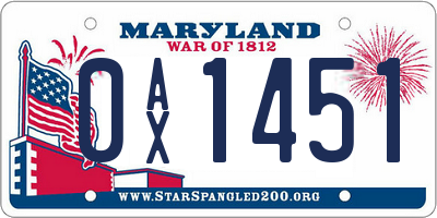 MD license plate 0AX1451