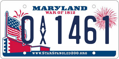 MD license plate 0AX1461