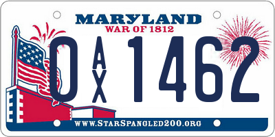MD license plate 0AX1462