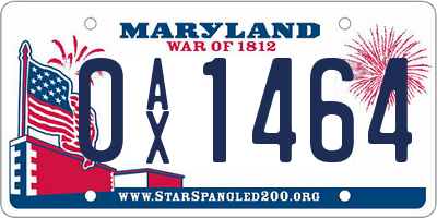 MD license plate 0AX1464