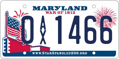 MD license plate 0AX1466