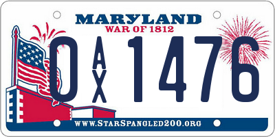 MD license plate 0AX1476