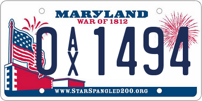 MD license plate 0AX1494